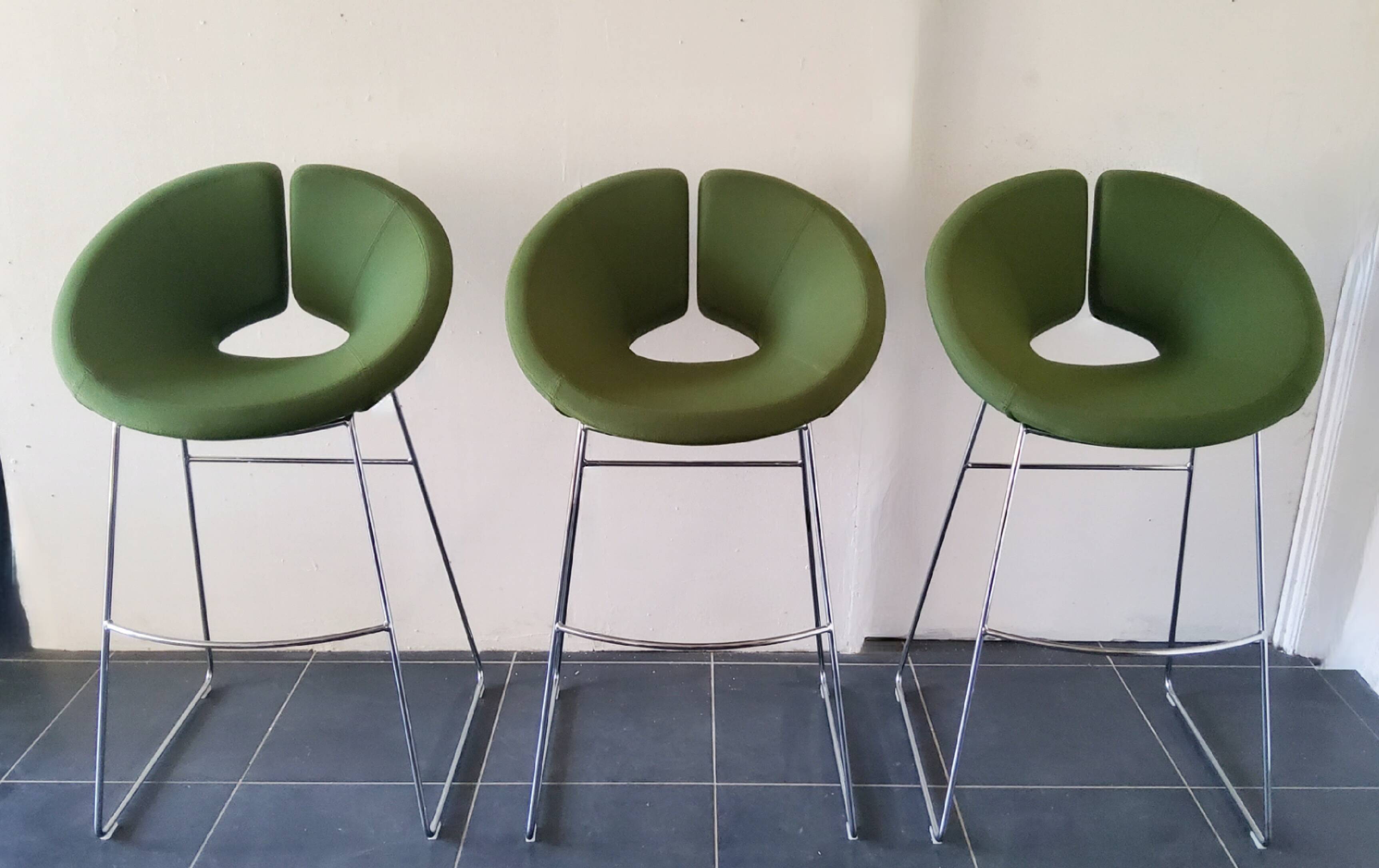 Artifort Chrome and Green Fabric Stool by Patrick Norguet