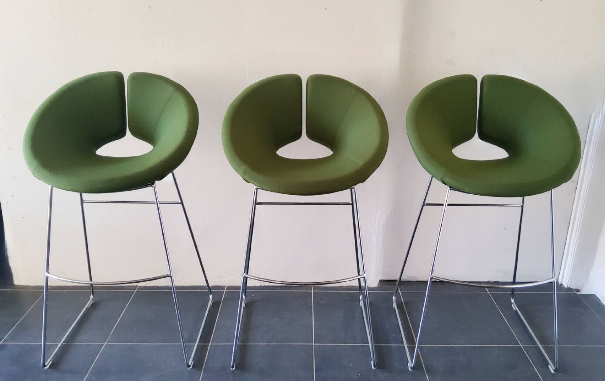 Artifort Chrome Stool and Green Fabric by Patrick Norguet