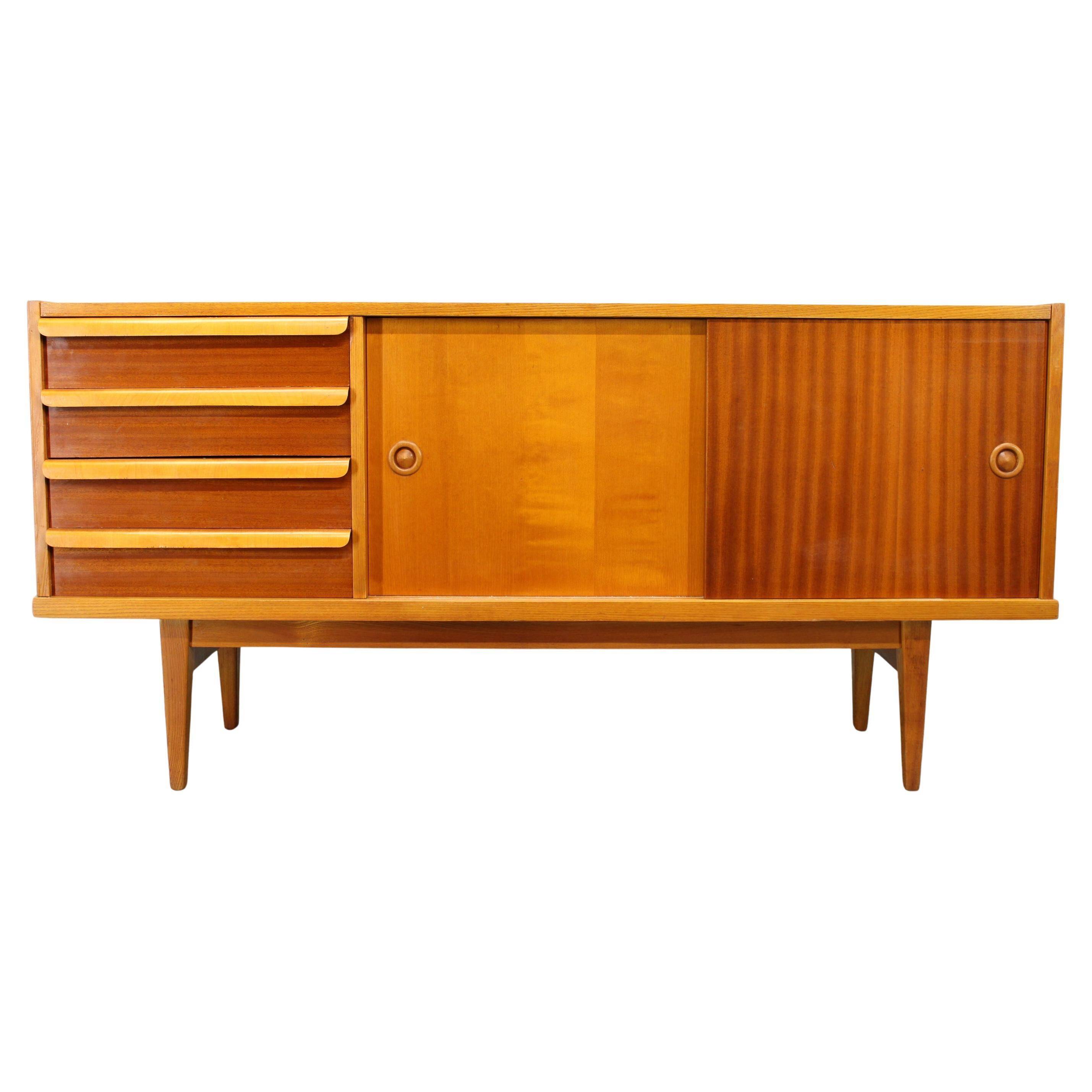 Mid-century teak and maple sideboard, Czechoslovakia, 1960s