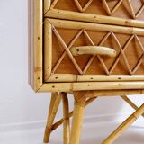 Vintage Bamboo Rattan Wicker Cane Chest Of 4 Drawers