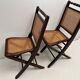 2 vintage folding chairs in wood and canning, 60s
