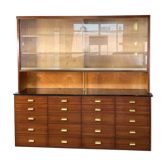 Cabinet de pharmacie allemand vintage en acajou, formica et laiton | Milieu du siècle
