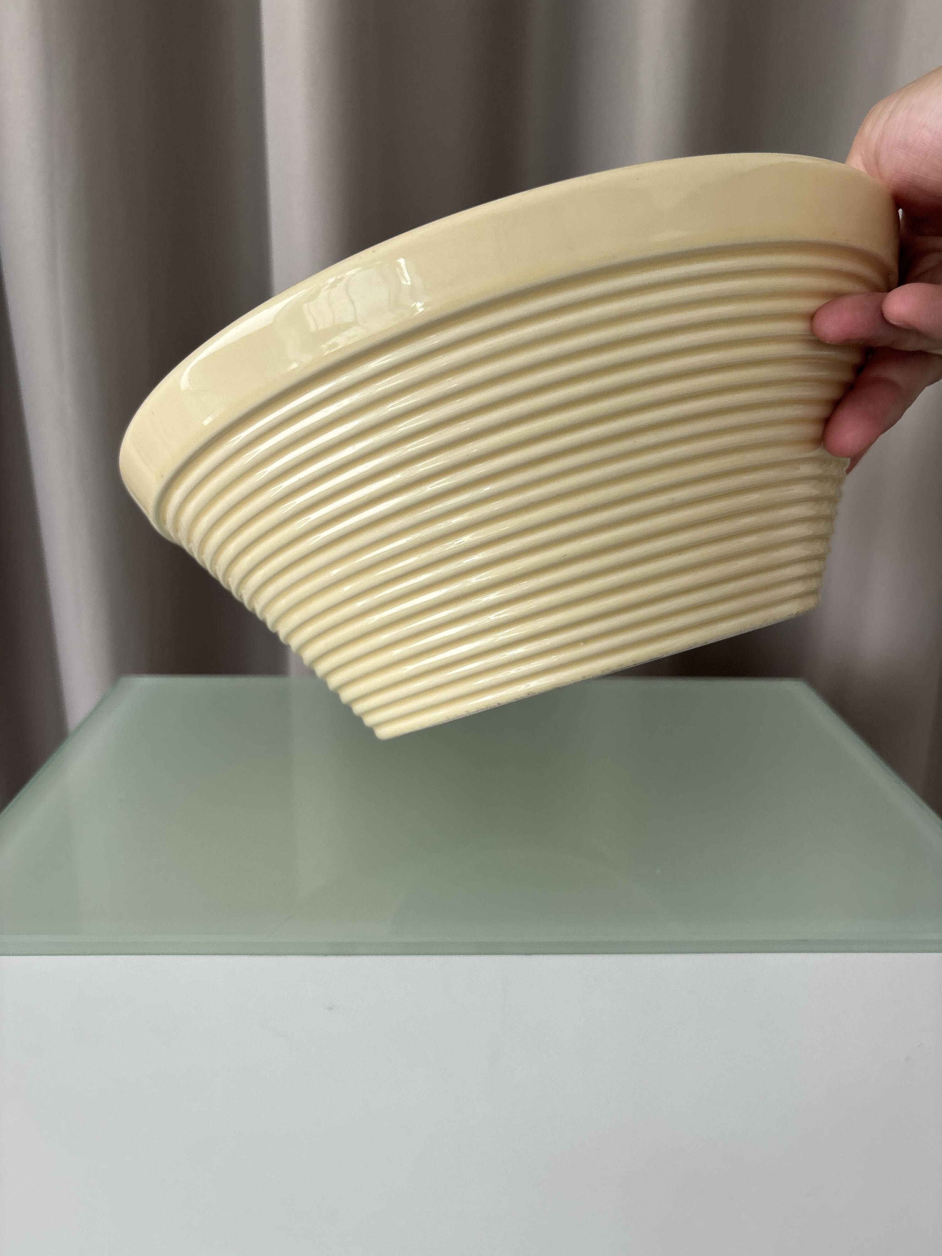 French Vintage Ribbed Ceramic Salad Bowl | Ivory Cream | Digoin Sarreguemin