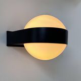Vintage wall lamp, opaline and matte black metal, Raak Netherlands 1970