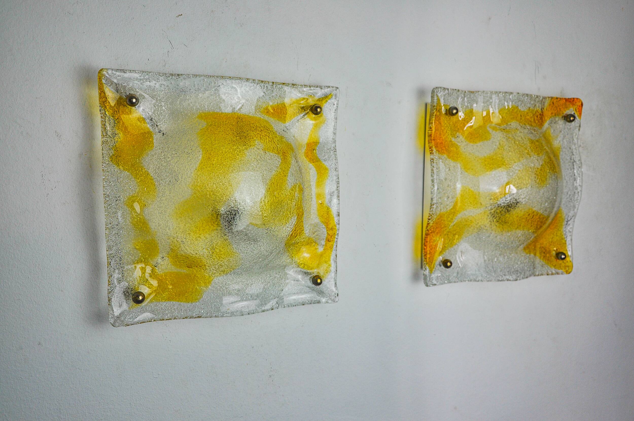 Pair of Murano Mazzega Orange wall lights, Italy, 1970