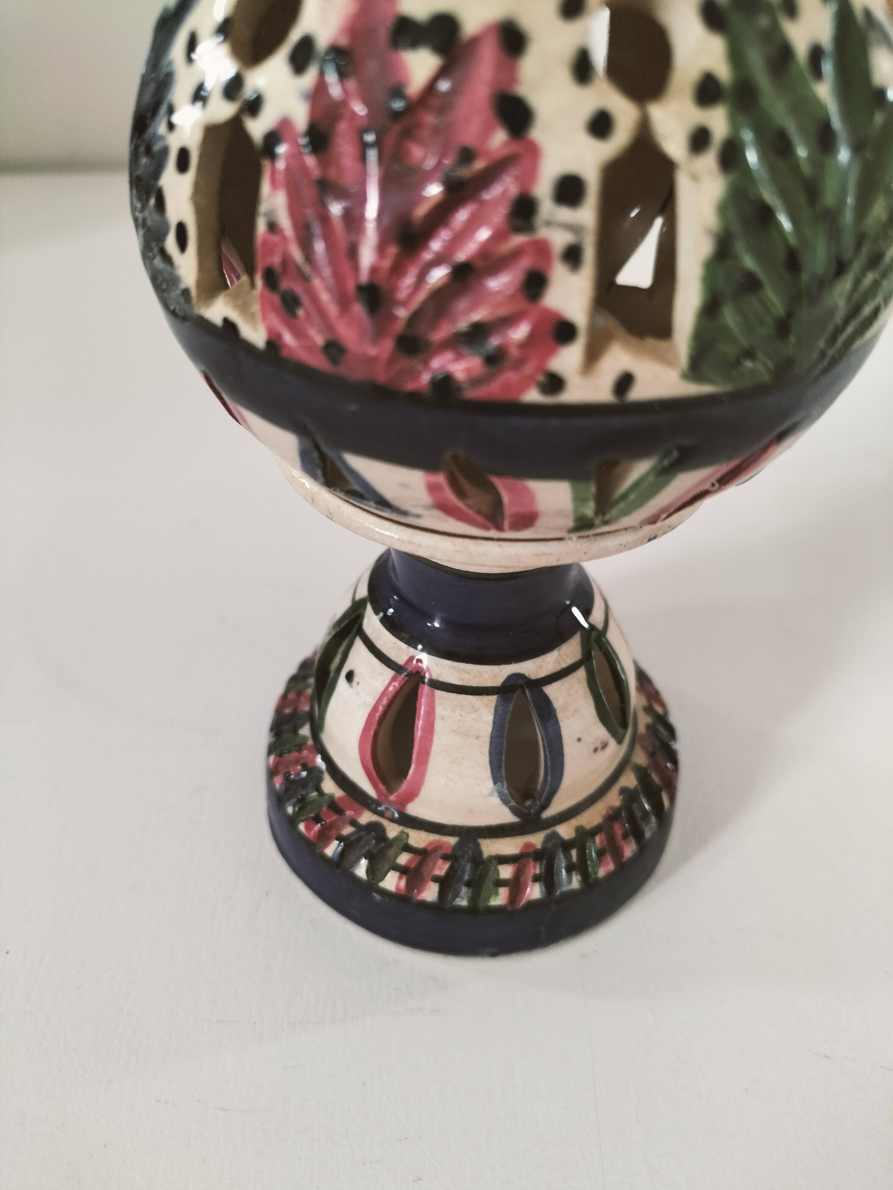 Openwork glazed ceramic candlestick-lantern – Tunisia, 1960s–1980s