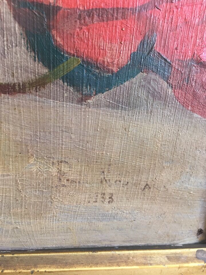 Signed still life oil painting