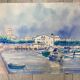 Aquarelle Marine Vintage Port de Saint-Jean-de-Luz