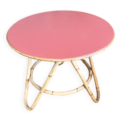 Table basse rotin, bambou,  vintage