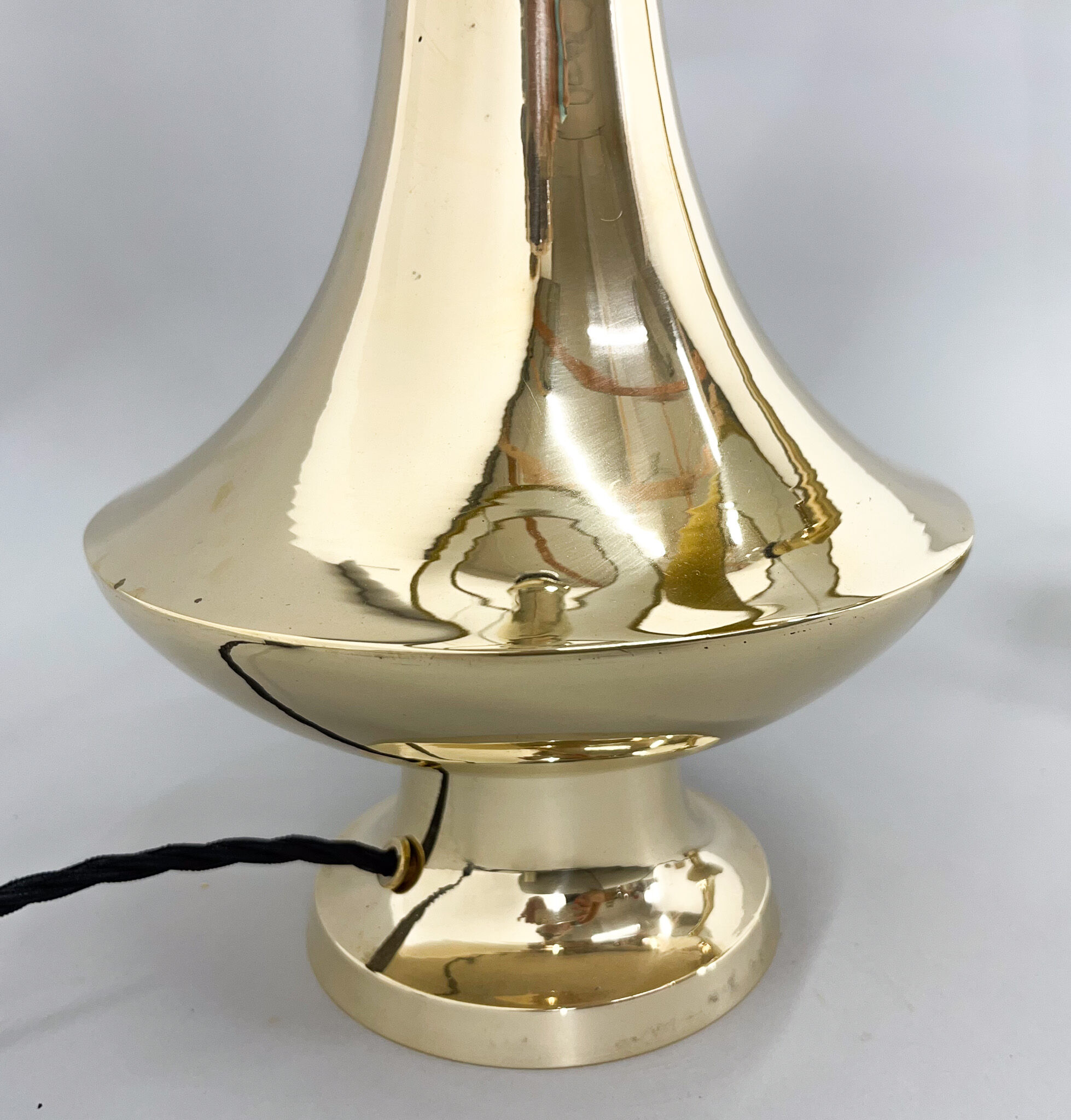 Pair of tall brass table lamps, 1950s, restored