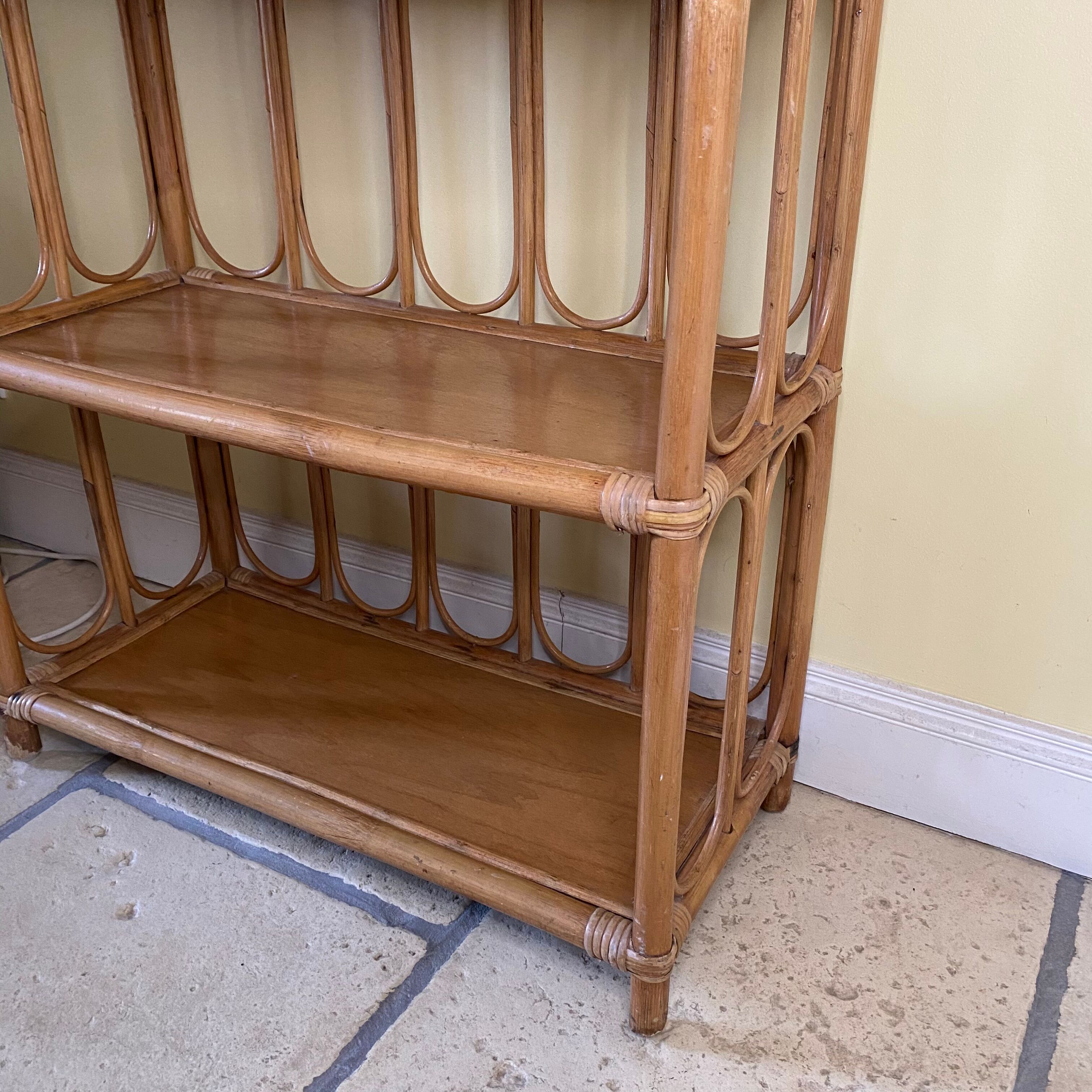 Vintage rattan library shelf