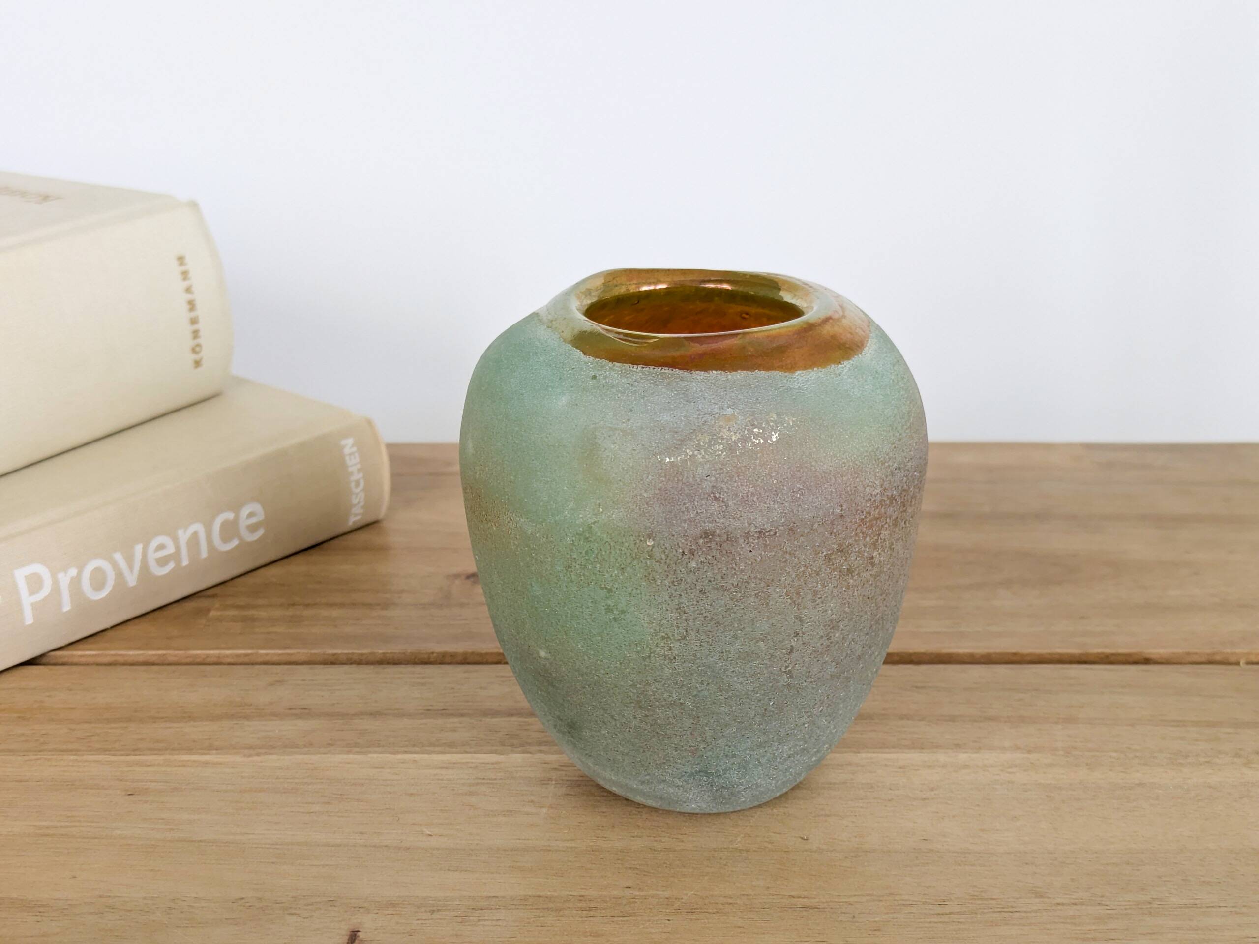 Vintage Glass Art Vase Hand Blown Iridescent Rainbow Gold