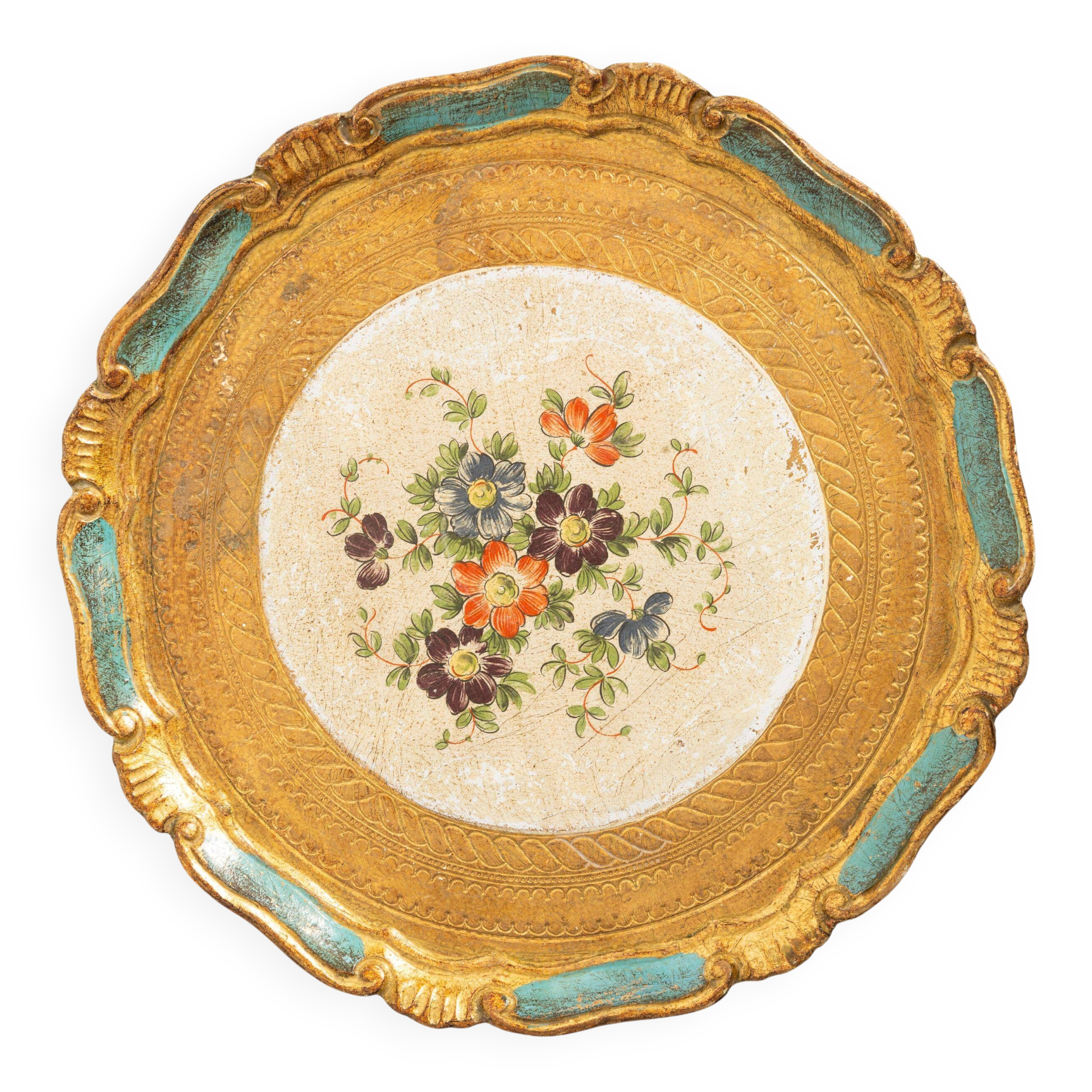 Vintage light blue decorative wooden plate, Italy, 1960s.