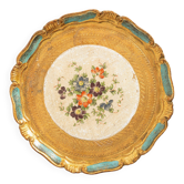 Vintage light blue decorative wooden plate, Italy, 1960s.