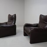 Paire de fauteuils en cuir Maralunga de Vico Magistretti pour Cassina, 1974