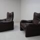 Pair of Maralunga leather armchairs by Vico Magistretti for Cassina, 1974
