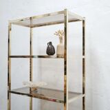 Bookcase vintage shelf in brass and smoked glass