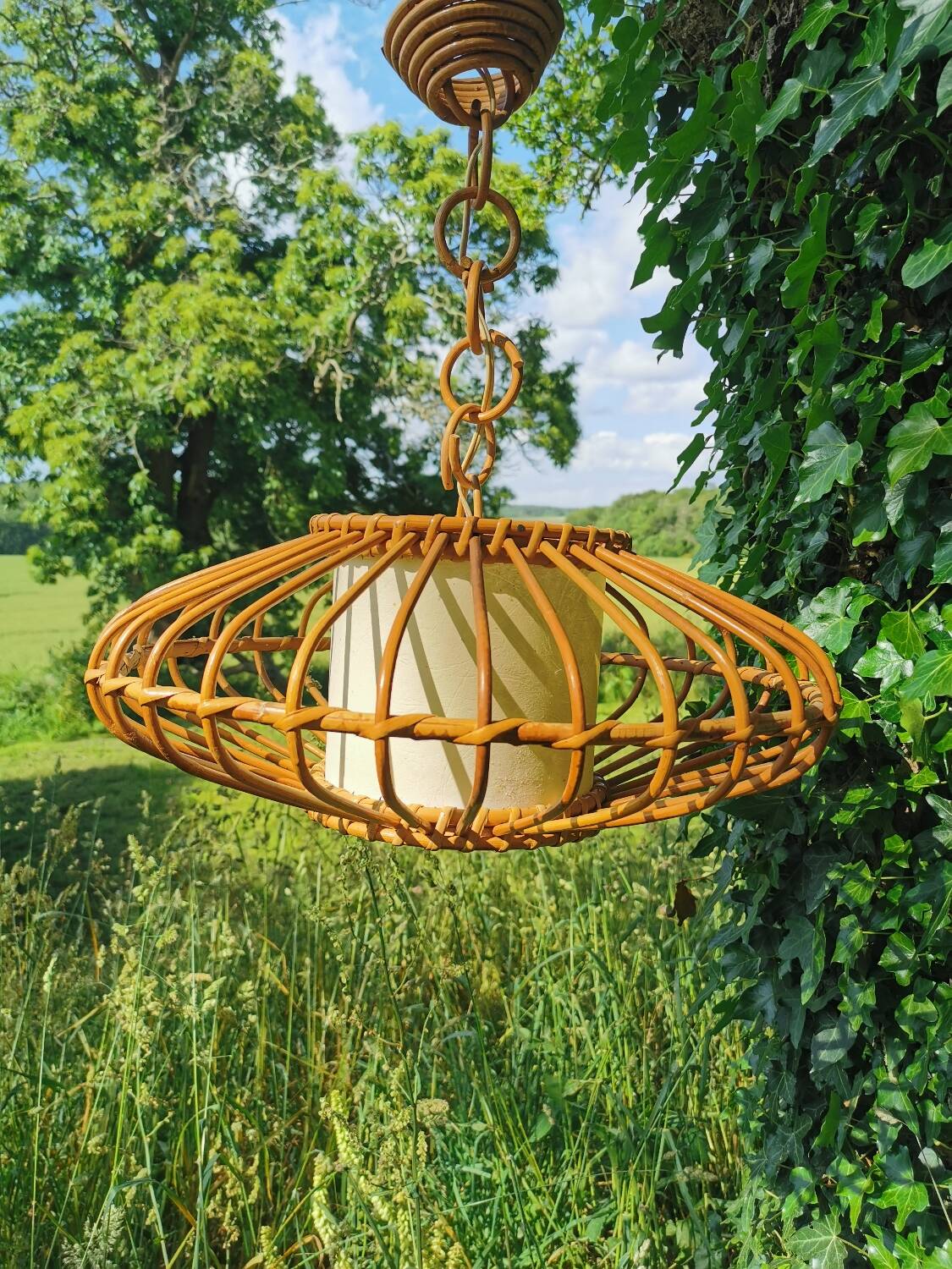 Rattan pendant lamp from the 60s