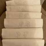 6 serviettes damassé lin/soie .monogramme  pc/pf/pb