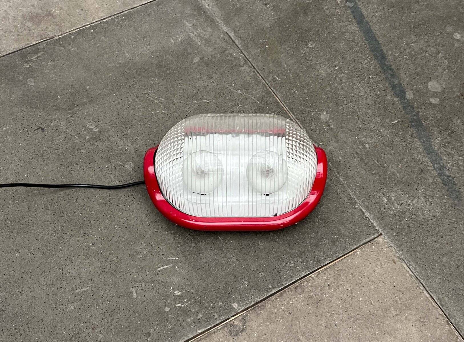 Red Walnut Floor Lamp Model by Achille Castiglioni for Flos, 1970s Mid-Century Modern Italy