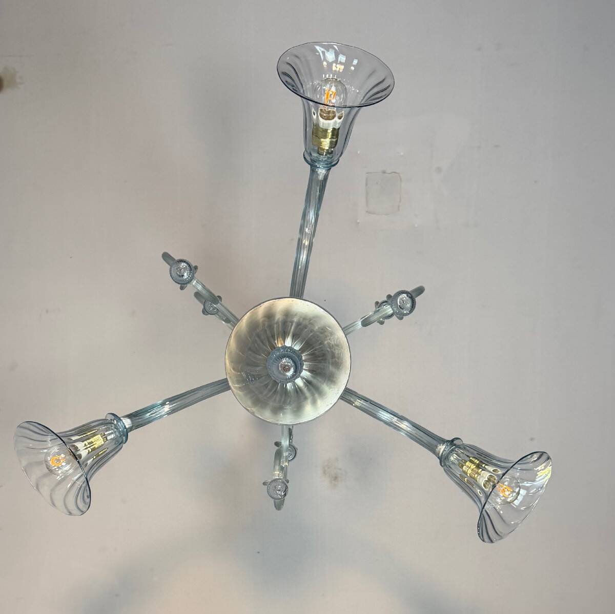 Venetian lustre in grey-blue Murano glass, circa 1930.