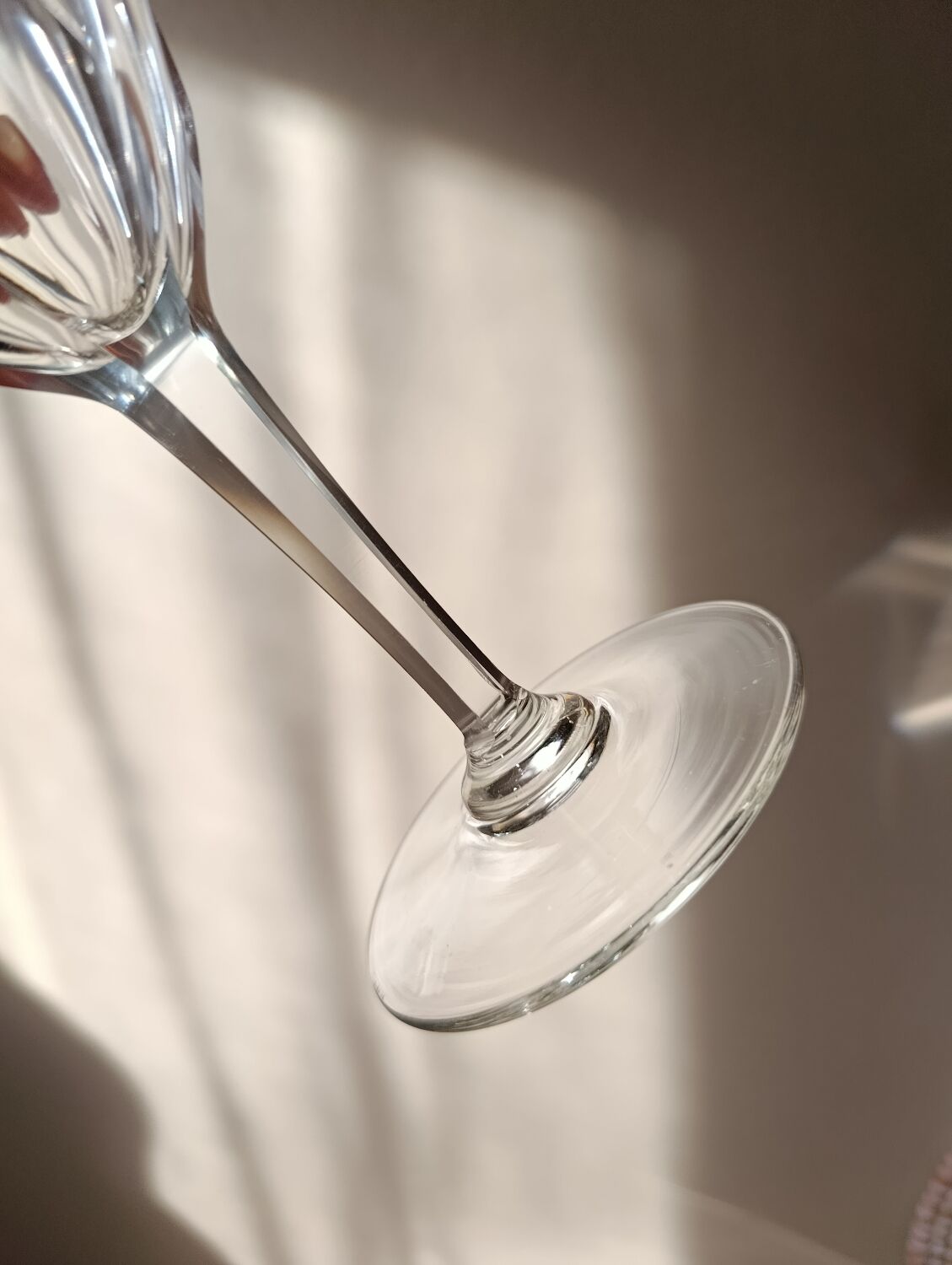 6 crystal water/wine glasses with flat ribs, vintage