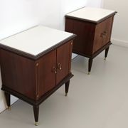 Pair of Black Walnut Nightstands with Marble Top ascr. to Paolo Buffa, Ita