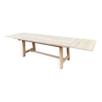 Grande table de ferme monastère décapée en bois brut extensible 200 à 300cm