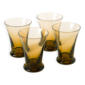 Set of 4 small smoked glass glasses, Art Deco, 1930.