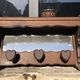 Solid wood coat rack with wall mirror, heart-shaped coat hooks