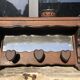 Solid wood coat rack with wall mirror, heart-shaped coat hooks