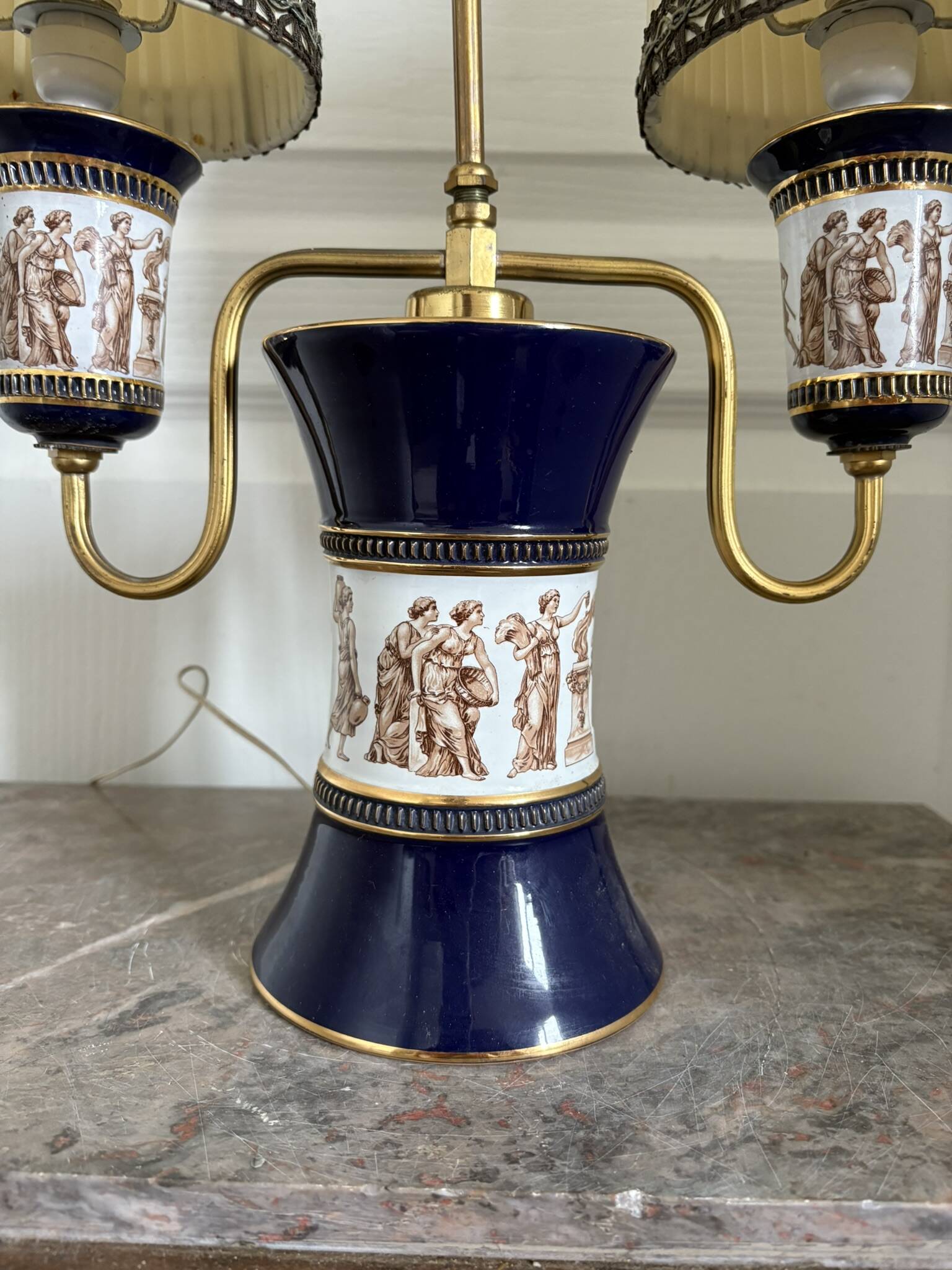 Antique Florentine Table Lamp Italian Blue Porcelain Ceramic