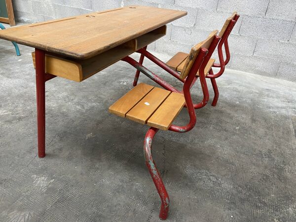 Pupitre bureau d'écolier banc vintage