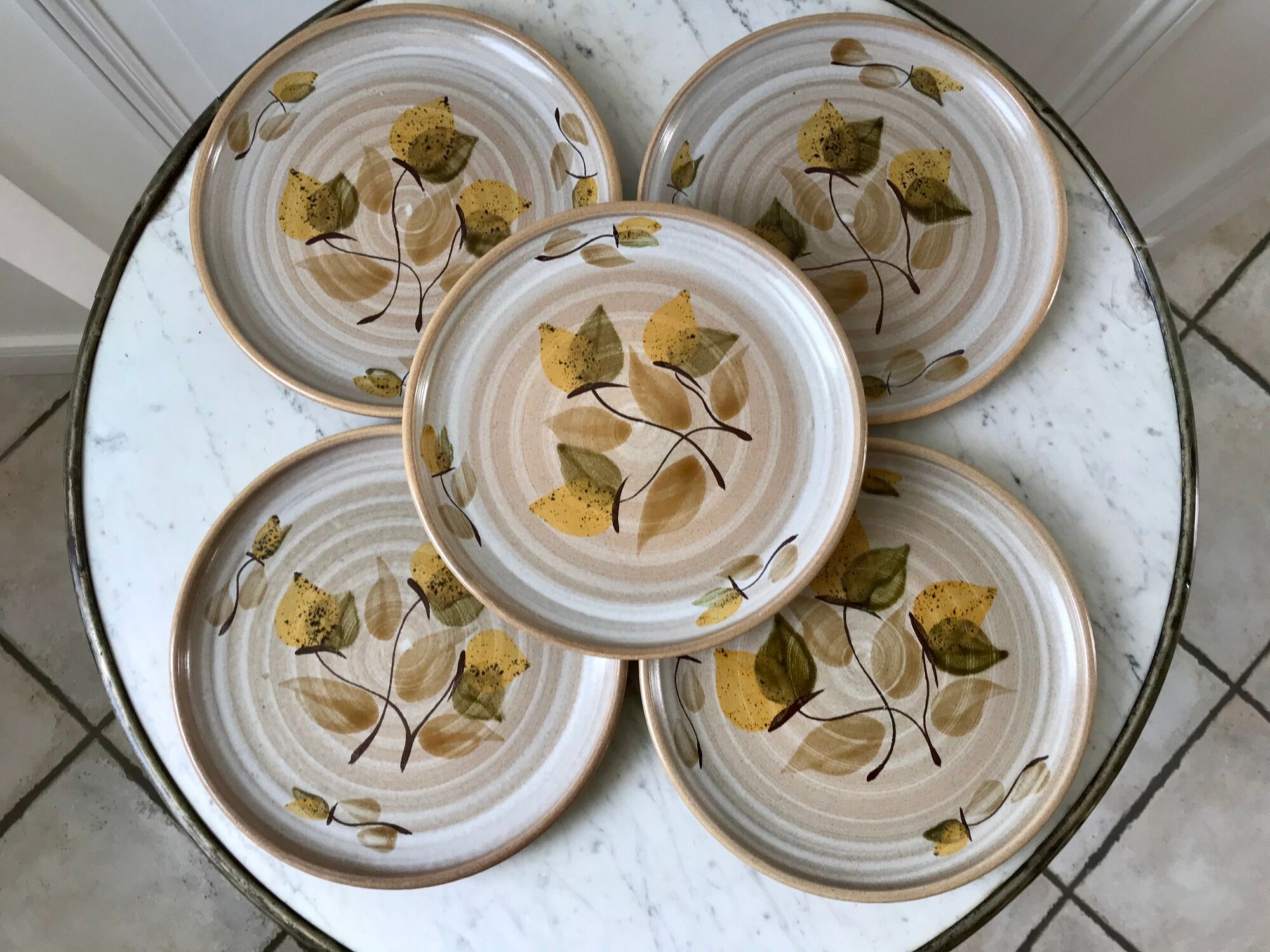 set of 5 stoneware dessert plates Niderviller Doria Ste Radegonde hand painted white years