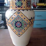 Ceramic vase decorated with multi-colored enamels