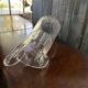 Transparent crystal pitcher, mid-century Hungarian, conical silhouette, sculptural handle and cut decoration.