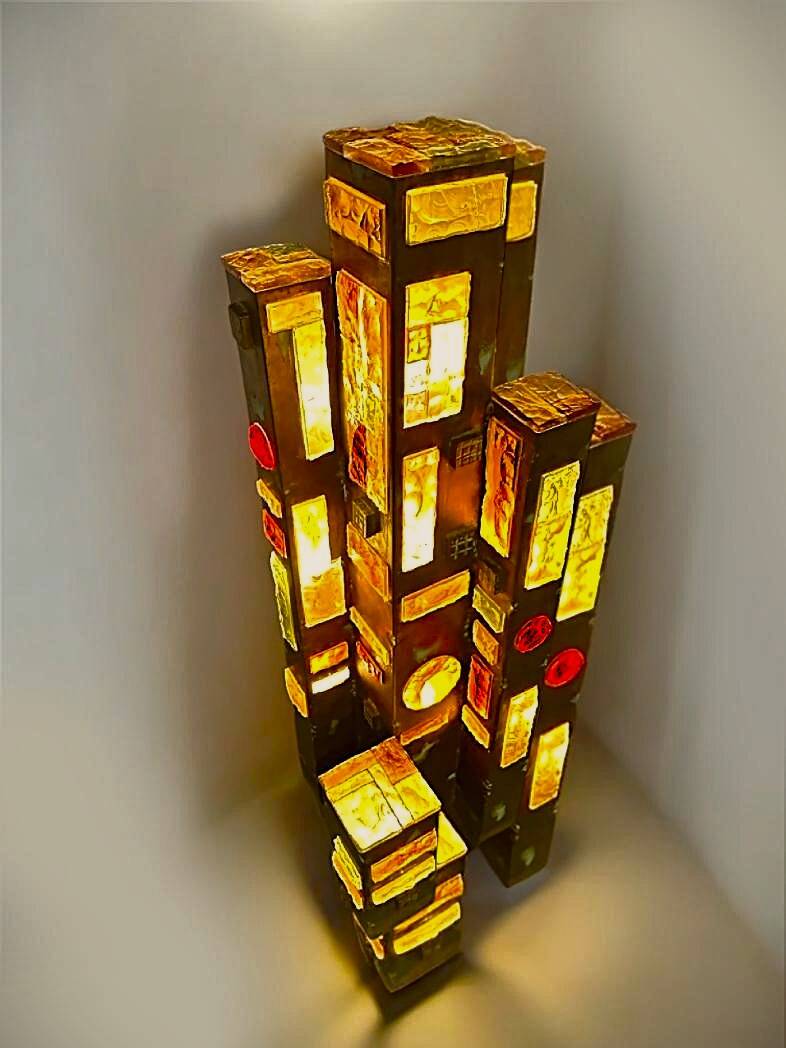 1970s Longobard Floor Lamp – Hammered Glass & Wrought Iron, Italy