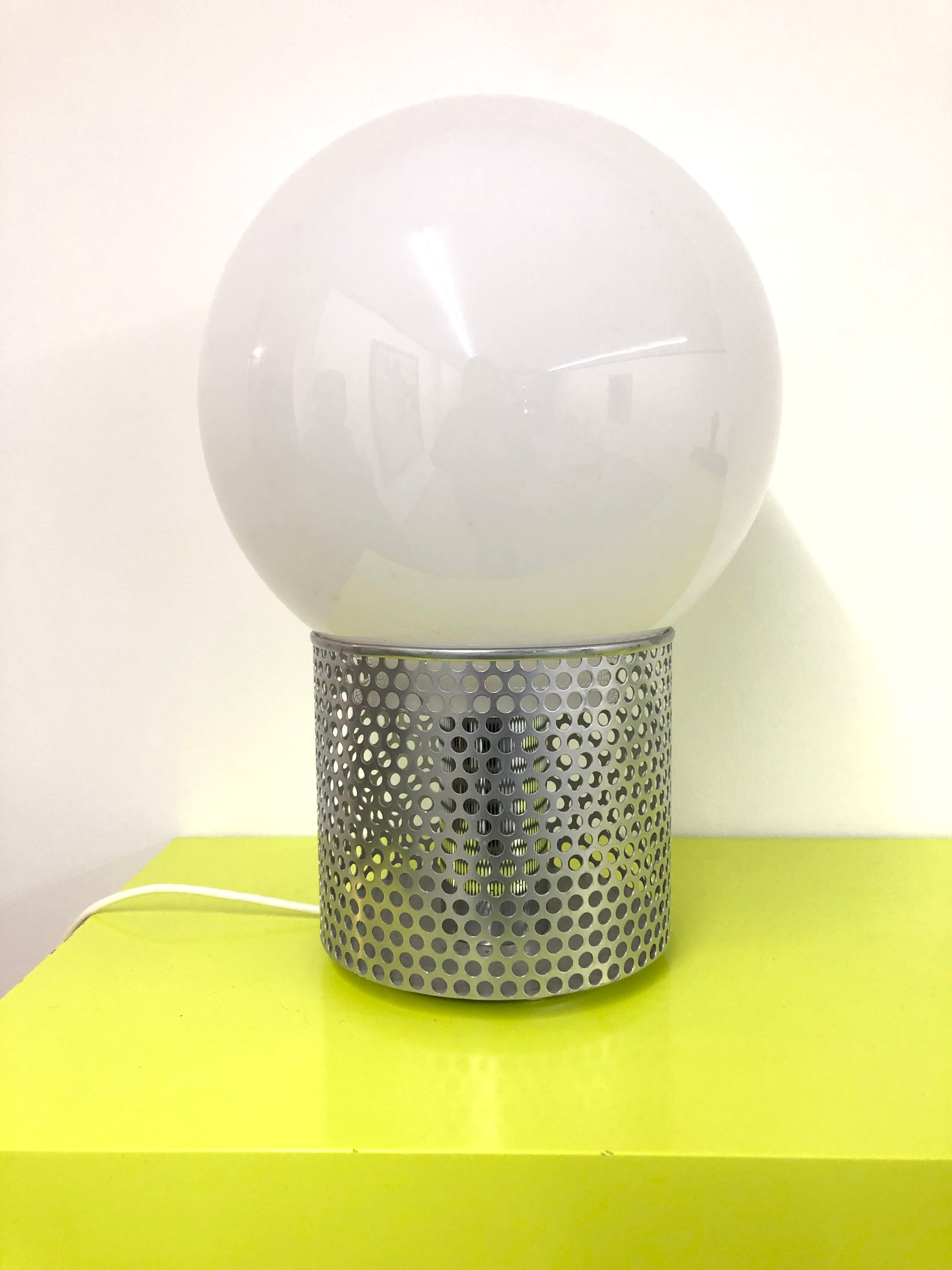 Lamp in chrome steel and opal glass by Michel Boyer for Verre Lumière