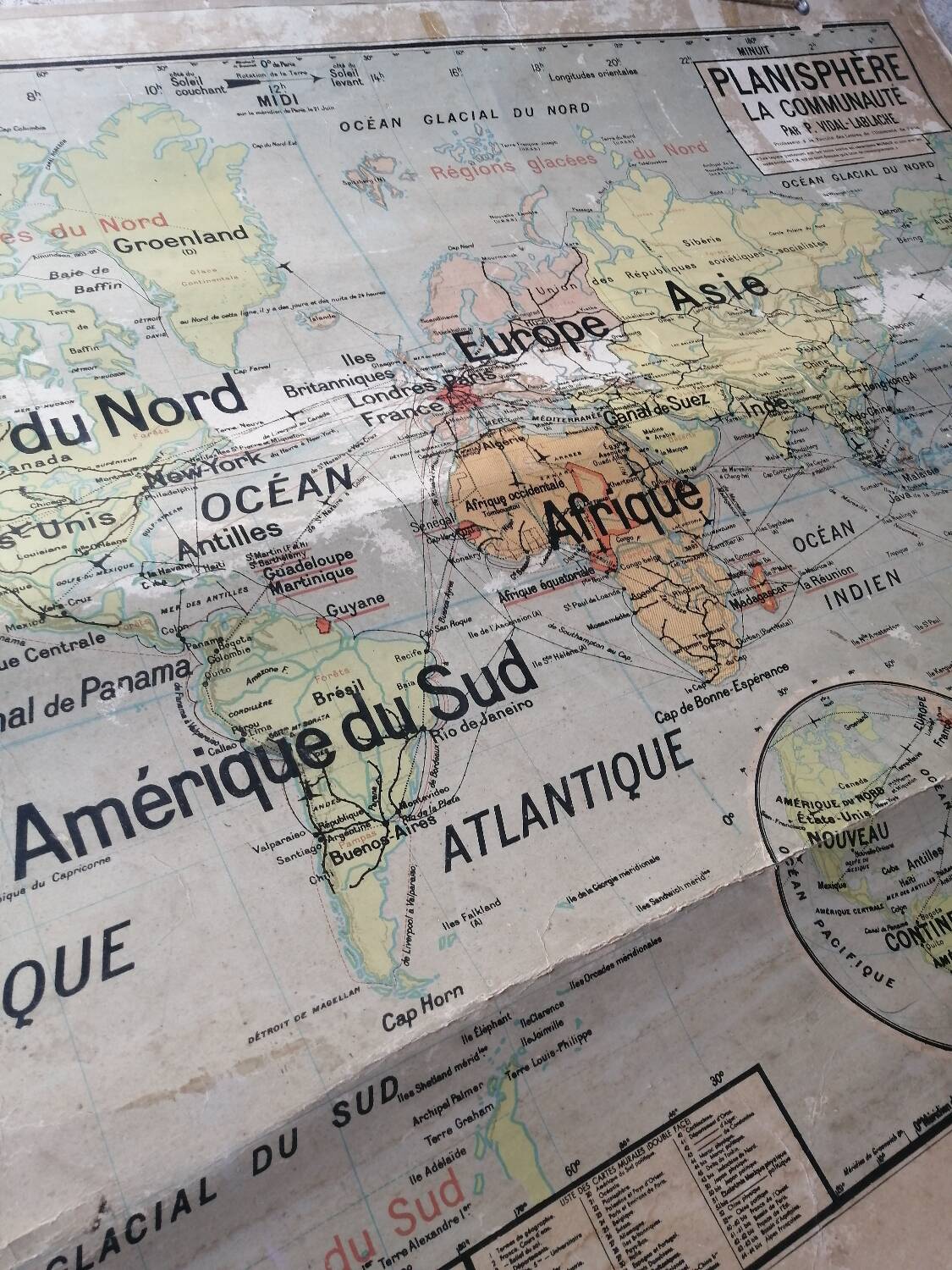 Old map Vidal Lablache 22 Community planisphere - 1950