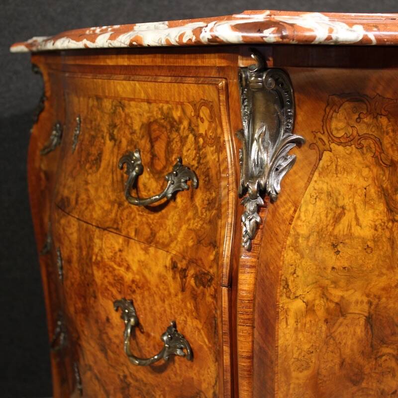 Lombard inlaid dresser in Louis XV style with marble top