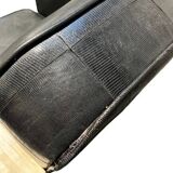 Pair of leather armchairs with marquetry armrests