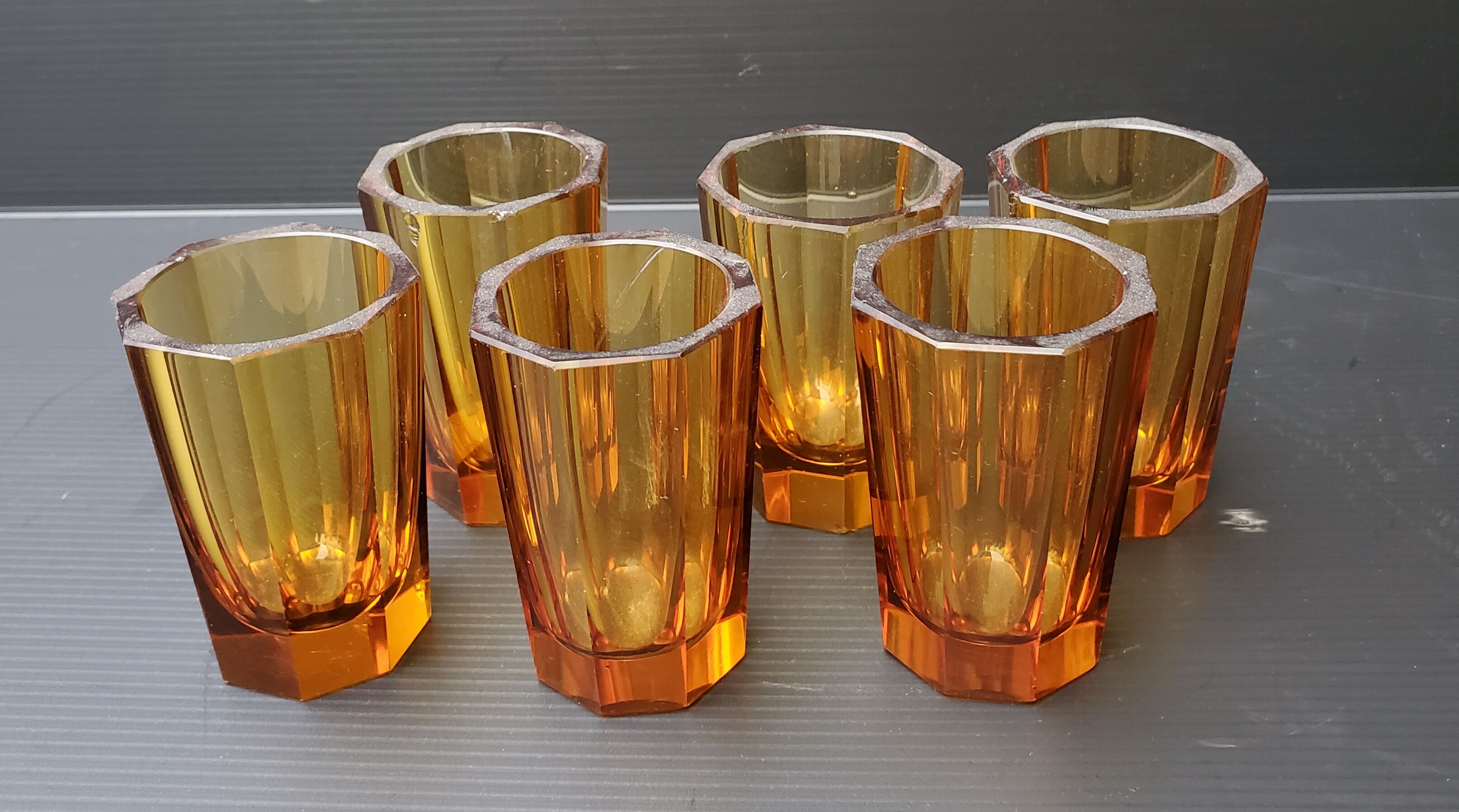 6 amber shot glasses