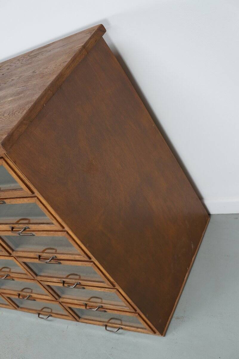 Vintage Dutch oak haberdashery shop cabinet, 1930s