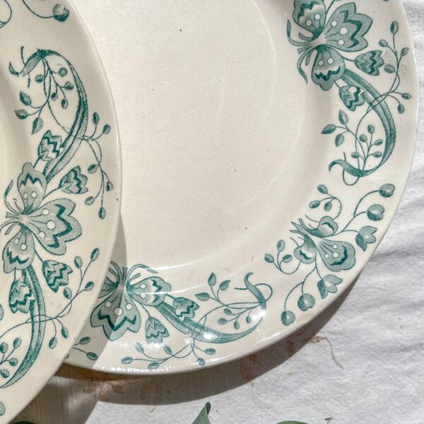 Lot de 6 Assiettes Plates Anciennes Terre de Fer ''Figuig'' – Longchamp XIXe