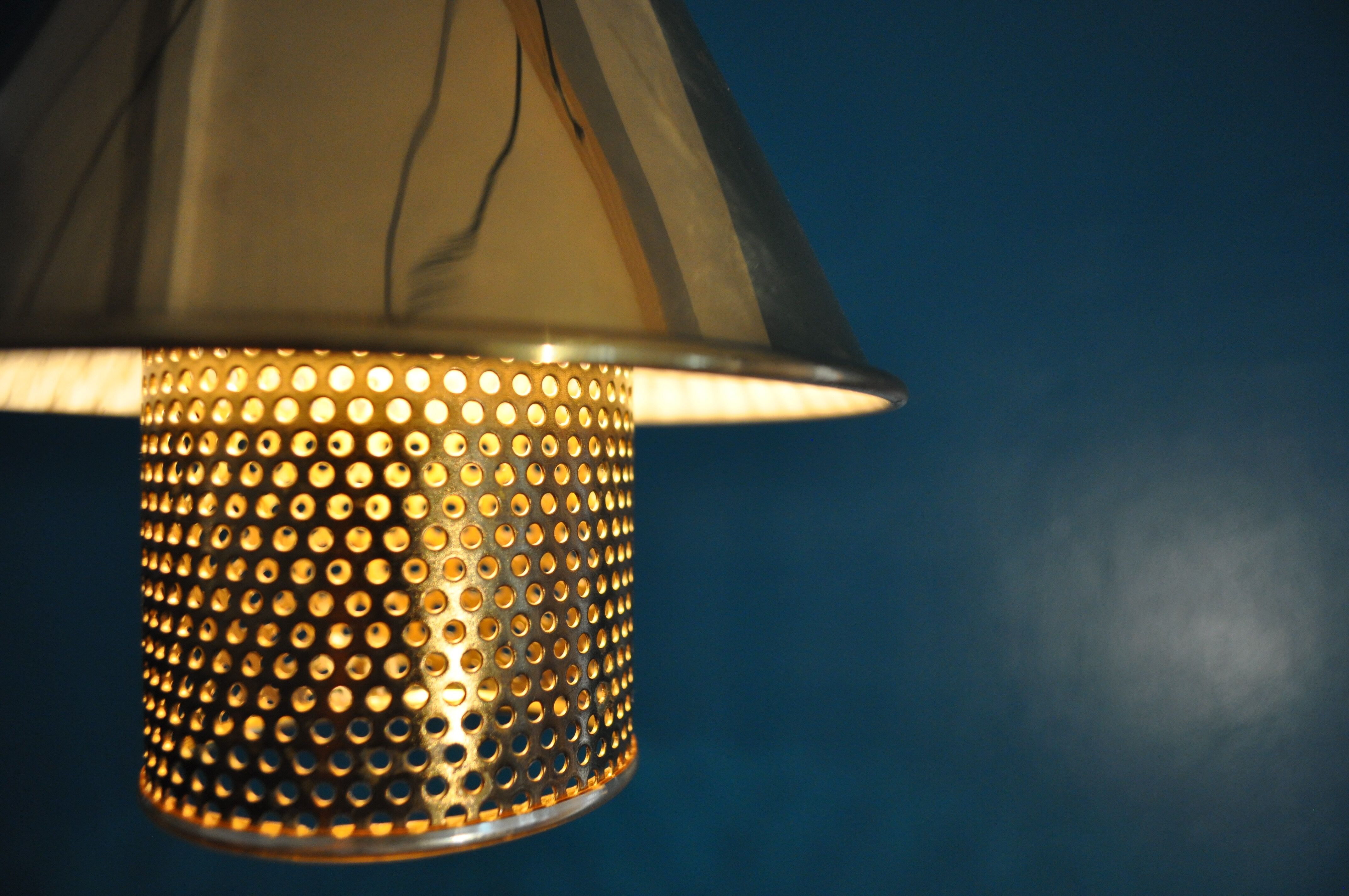 Pair of hanging lamps brass perforated Hans - Agne Jakobsson, 1960