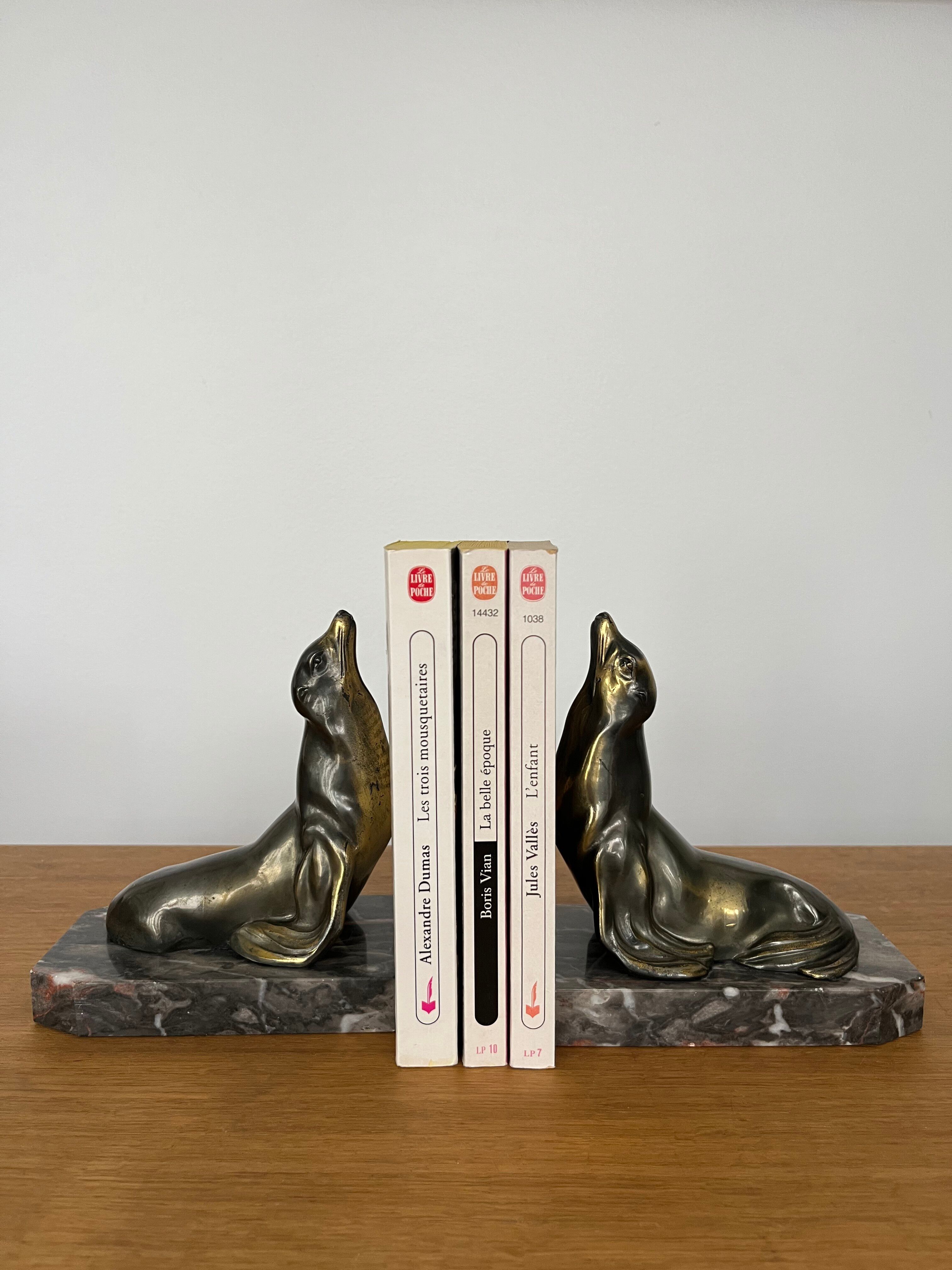 Paire de serre-livres « Otarie » Art Déco
