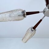 Large Scandinavian pendant light from the 60s, wood, glass, chrome