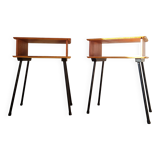 Paire de tables de chevets pieds compas métal