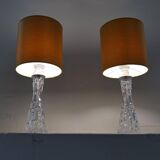Mid-century modern crystal table lamps by Orrefors, designed by Carl Fagerlund, Sweden, 1970s.