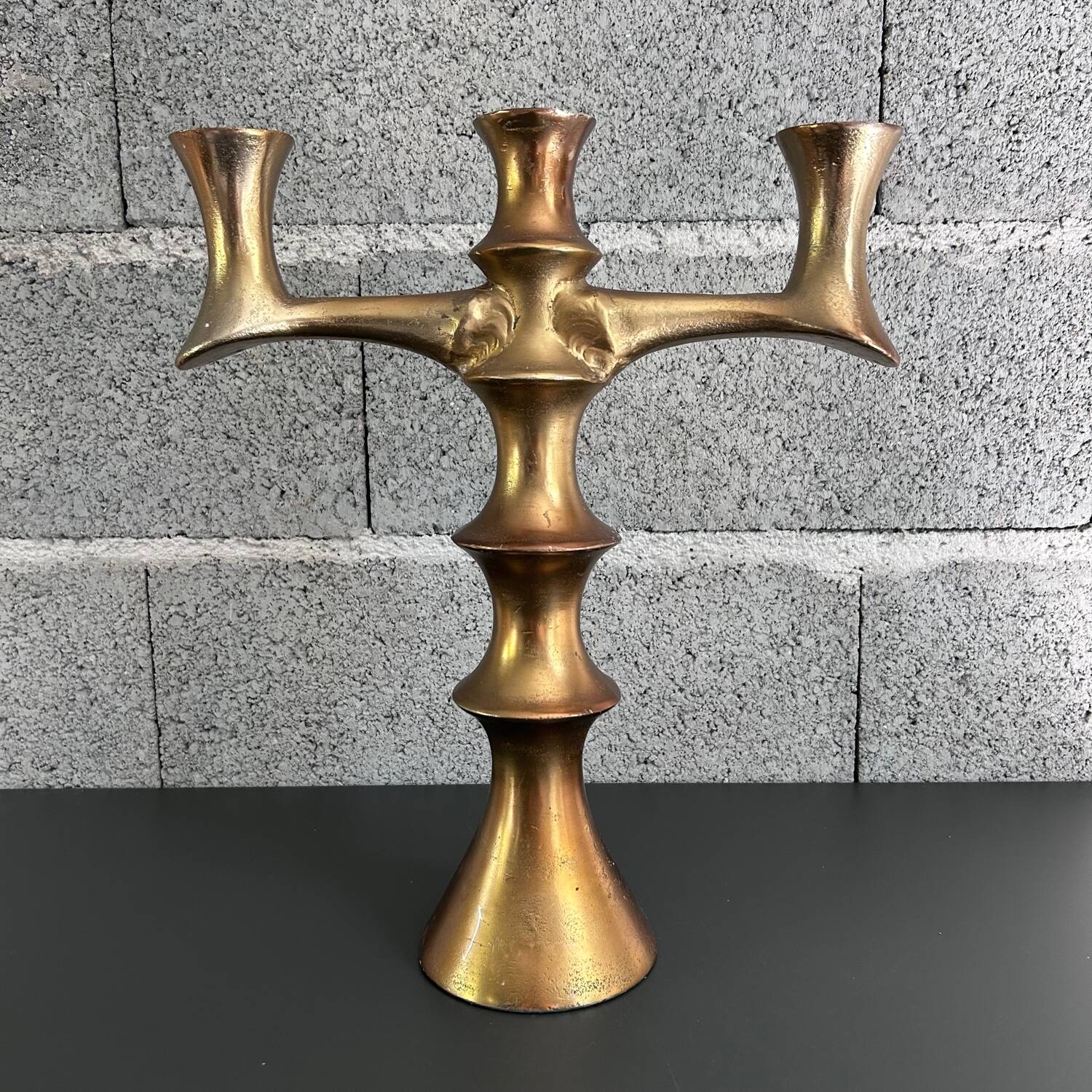 Brutalist gilt bronze candelabra